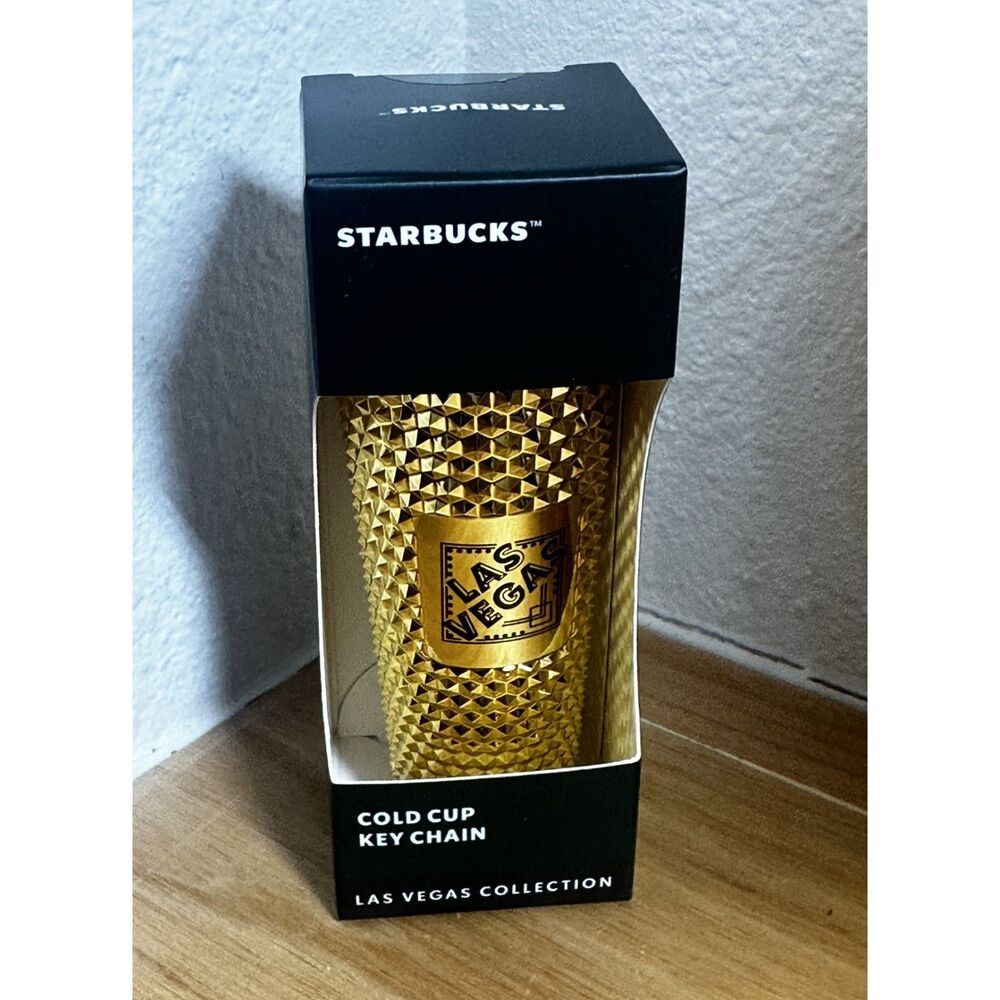 Starbucks 2021 Gold Las Vegas Golden Studded Collection  Cold Cup Keychain NWT - Picture 2 of 6